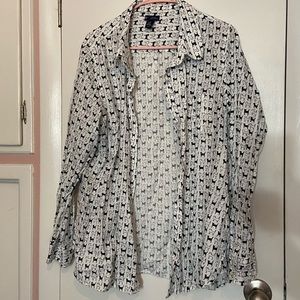Black & White Cat Patterned Button-Up XL